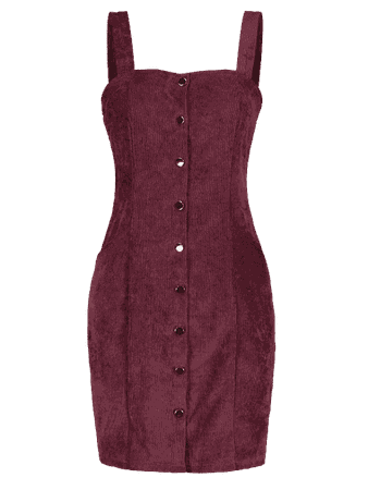 [41% OFF] 2019 Button Through Corduroy Pinafore Mini Dress In MAROON S | ZAFUL