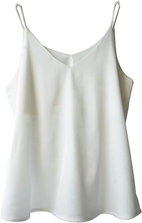 Wantschun Womens Silk Satin Camisole Cami Plain Strappy Vest Top T-Shirt Blouse Tank Shirt V-Neck Spaghetti Strap XXS-4XL at Amazon Women’s Clothing store