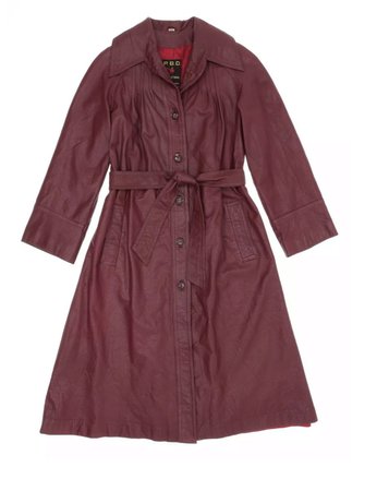 Long Leather Trench Coat Burgundy