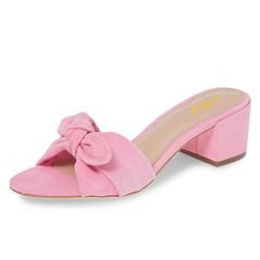 FSJ Pink Block Heel Slide Sandals
