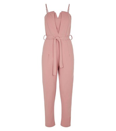 Missfiga Pink Notch Neck Belted Jumpsuit | New Look