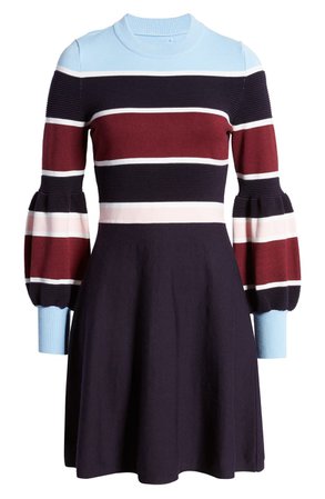 1901 Stripe Long Sleeve Fit & Flare Sweater Dress | Nordstrom