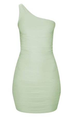 Sage Green One Shoulder Ruched Bodycon Dress | PrettyLittleThing