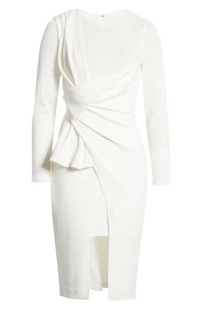 One33 Social Drape Front Sequin Long Sleeve Cocktail Dress | Nordstrom
