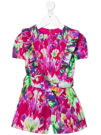 Shop pink & green Msgm Kids abstract print belted playsuit with Express Delivery - Farfetch