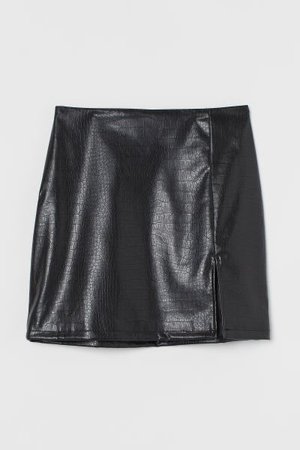 Faux Leather Skirt - Black/crocodile-patterned - Ladies | H&M US