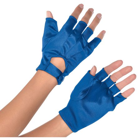 blue fingerless gloves