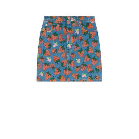 Denim skirt with Gucci Strawberry print - Gucci Denim Bottoms 539778XDANI4206