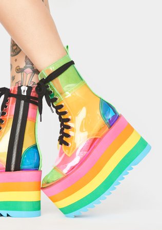 Current Mood Rainbow Colorblock PVC Platform Boots | Dolls Kill