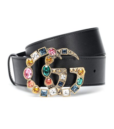 GG crystal-embellished leather belt