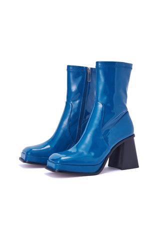Jupiter Cobalt Blue Patent Block Heel Ankle Boot | Shellys London – Shellys London