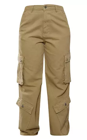 Olive Khaki Button Cargo Pocket Wide Leg Jeans | PrettyLittleThing USA