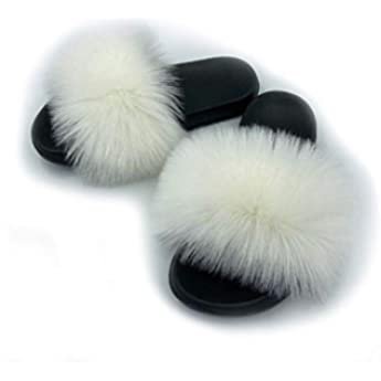 Amazon.com | AuapTavw Women's Faux Fur Slides Slippers Fluffy Fuzzy Sandals Open Toe Furry Slide Flip Flop Indoor Outdoor, White, 10 | Slippers