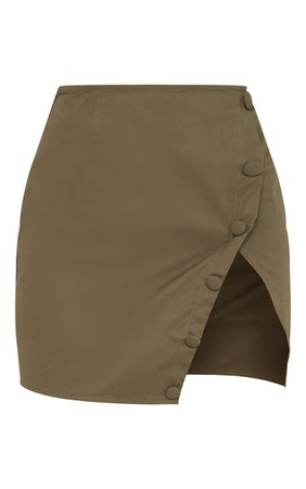 Dark Khaki Woven Button Split Hem Mini Skirt | PrettyLittleThing USA