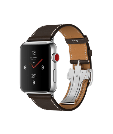 Apple Watch Hermès GPS + Cellular, 42mm Stainless Steel Case with Ébène Barenia Leather Single Tour Deployment Buckle - Apple