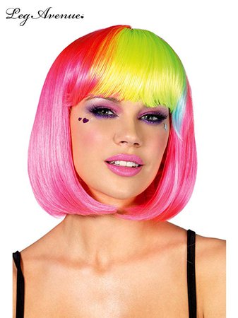 Neon Pink Pop Rainbow Bang Bob Wig
