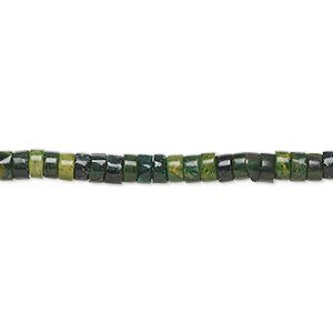 Bead, African "jade" (quartz), (natural), 4x1.5mm-4x2.5mm heishi, C grade, Mohs hardness 7. Sold per 16-inch strand. - Fire Mountain Gems and Beads