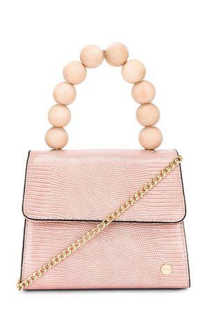 olga berg Caylee Wooden Bead Top Handle Bag in Pink | REVOLVE