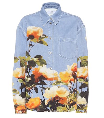 Floral-printed denim shirt