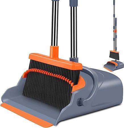 Amazon.com: kelamayi Upgrade Broom and Dustpan Set, Self-Cleaning with Dustpan Teeth, Indoor&Outdoor Sweeping, Ideal for Dog Cat Pets Home Use, Stand Up Broom and Dustpan (Gray&Orange) : Health & Household