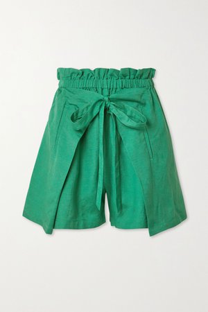 Forest green Campbell tie-front linen shorts | Cult Gaia | NET-A-PORTER