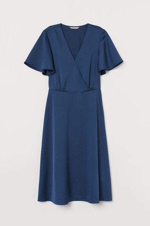 Satin Wrap Dress - Blue