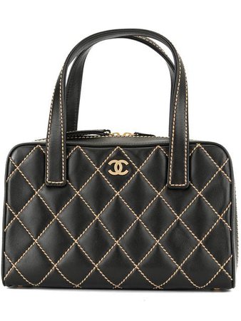 Chanel Vintage Sac à Main à Plaque Logo Et Surpiqûres Contrastantes - Farfetch