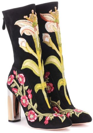 Embroidered suede ankle boots