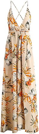 BerryGo Women's Sexy Deep V Neck Backless Floral Print Split Maxi Party Dress at Amazon Women’s Clothing store