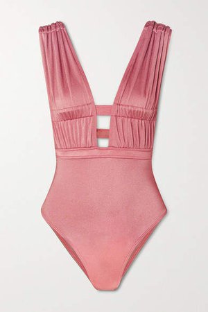 Oye Swimwear OYE Swimwear Ruched Cutout Swimsuit - Baby pink