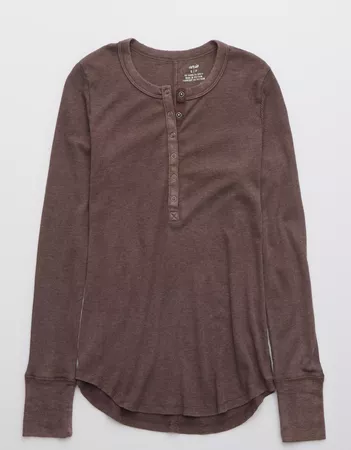 Aerie Ribbed Henley Long Sleeve T-Shirt