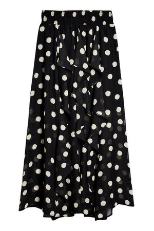 IDOL Black and White Spot Ruffle Midi Skirt | Topshop