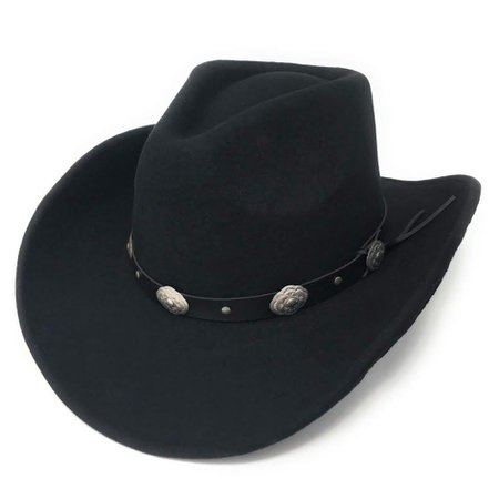 Wool Cowboy Hat - Black with Concho Band Trim