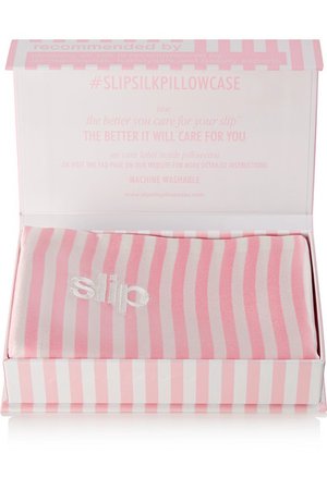 Slip | Hollywood Hills embroidered striped silk queen pillowcase | NET-A-PORTER.COM