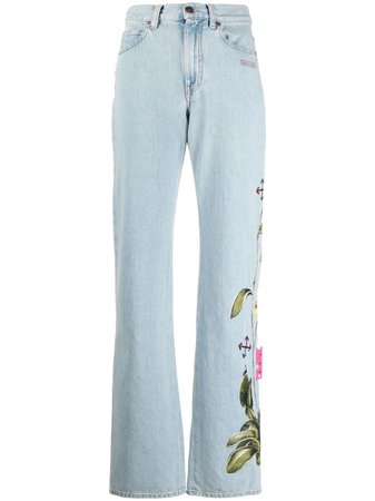Off-White floral-embroidered straight-leg Jeans - Farfetch