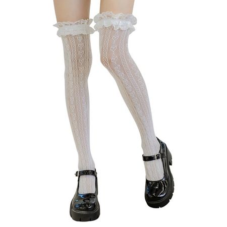 stockings knee high heart striped lace socks