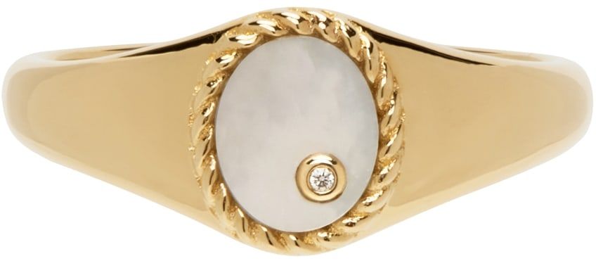 Yvonne Léon: Gold & Pearl Baby Chevaliere Ring | SSENSE