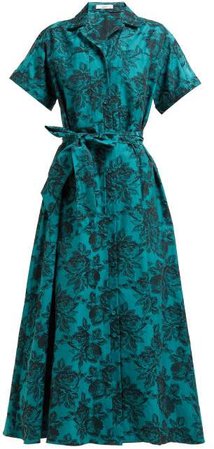 Cypress Belted Floral Jacquard Midi Shirtdress - Womens - Green Multi