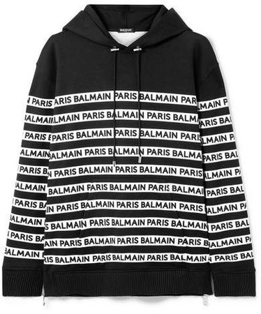 Oversized Printed Cotton-jersey Hoodie - Black