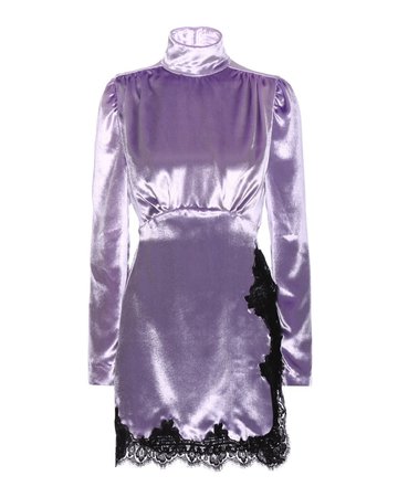Women's Purple Lace-trimmed Velvet Dress