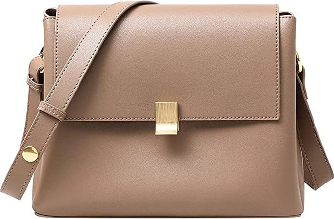 Genuine Leather bag cross body bag texture one shoulder bag small square bag (Khaki): Handbags: Amazon.com