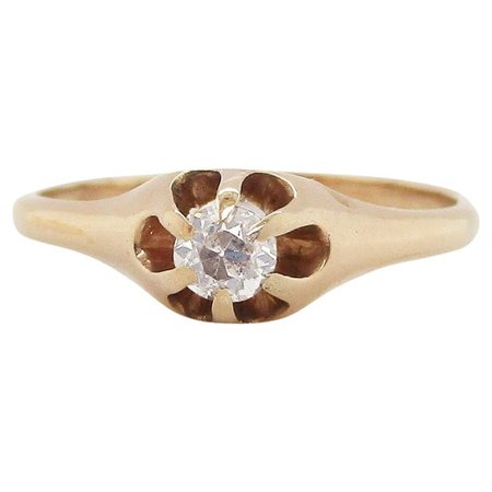 Antique Victorian 14K Rose Gold Old Mine Cut Diamond Ring For Sale at 1stDibs