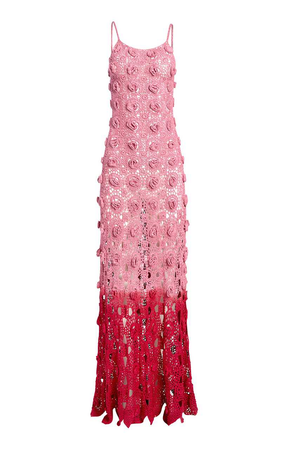Alejandra Alonso Rojas Crochet Floral Stitch Silk Maxi Dress