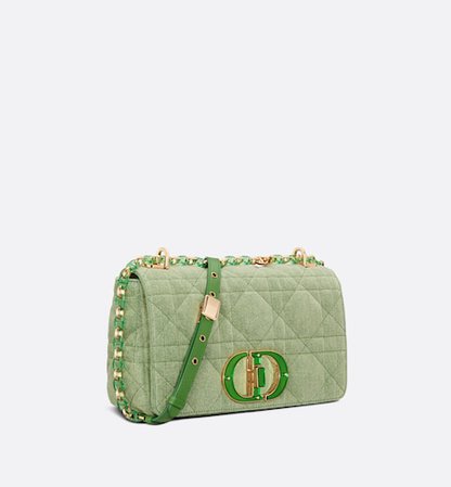 Medium Dior Caro Bag Bright Green Macrocannage Denim | DIOR