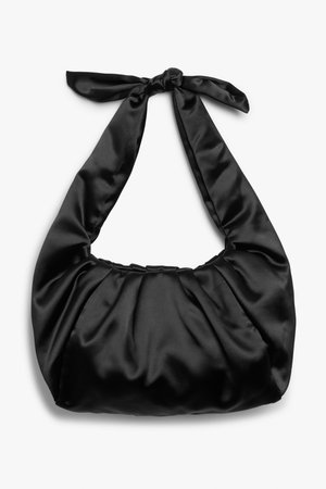 Ruched satin hand bag - Black - Bags - Monki DK