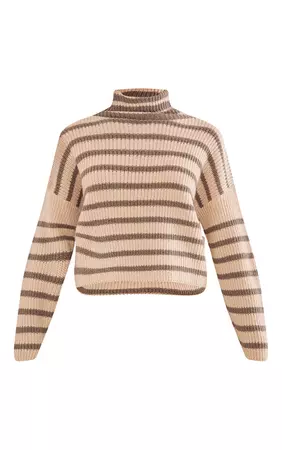 Khaki Stripe Knitted Roll Neck Jumper | PrettyLittleThing USA