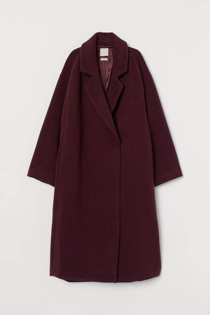 Knee-length Wool-blend Coat - Red