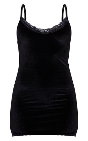 Black Velvet Lace Trim Night Dress | PrettyLittleThing
