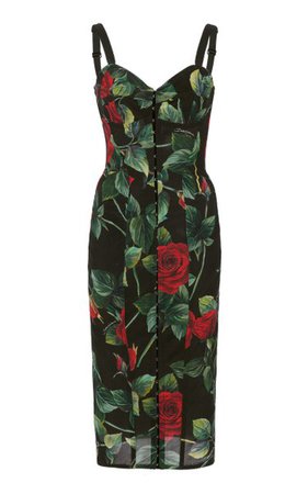 Rose-Print Tulle Corseted Midi Dress By Dolce & Gabbana | Moda Operandi