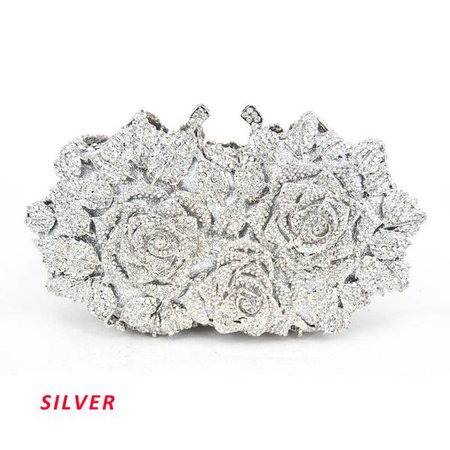 Gold Silver Evening Bag Rose Flower Holiday Party Clutch Purse Crystal | JOHNKART USA LLC